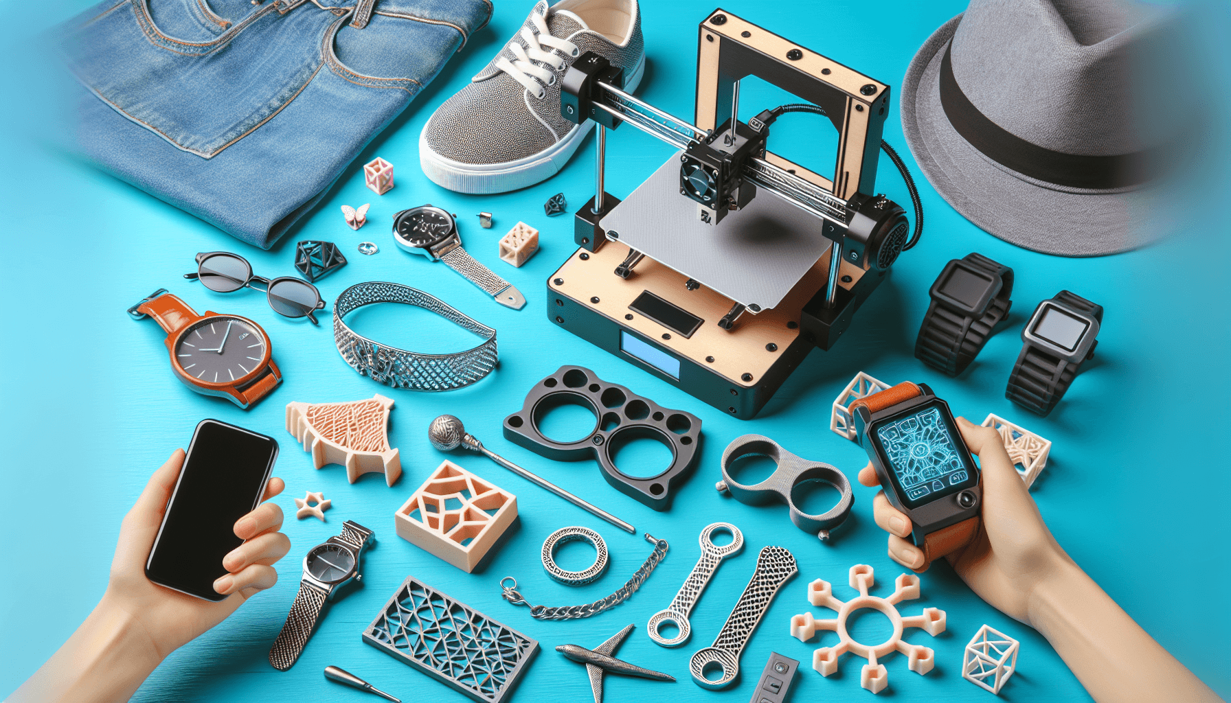 Przedmioty codziennego użytku z drukarki 3D na stole.